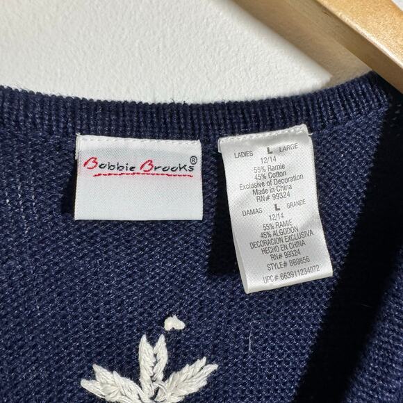 VINTAGE 90s Bobbie Brooks Schnauzer Cardigan L Cottagecore Knit Sweater Vest - Picture 8 of 9